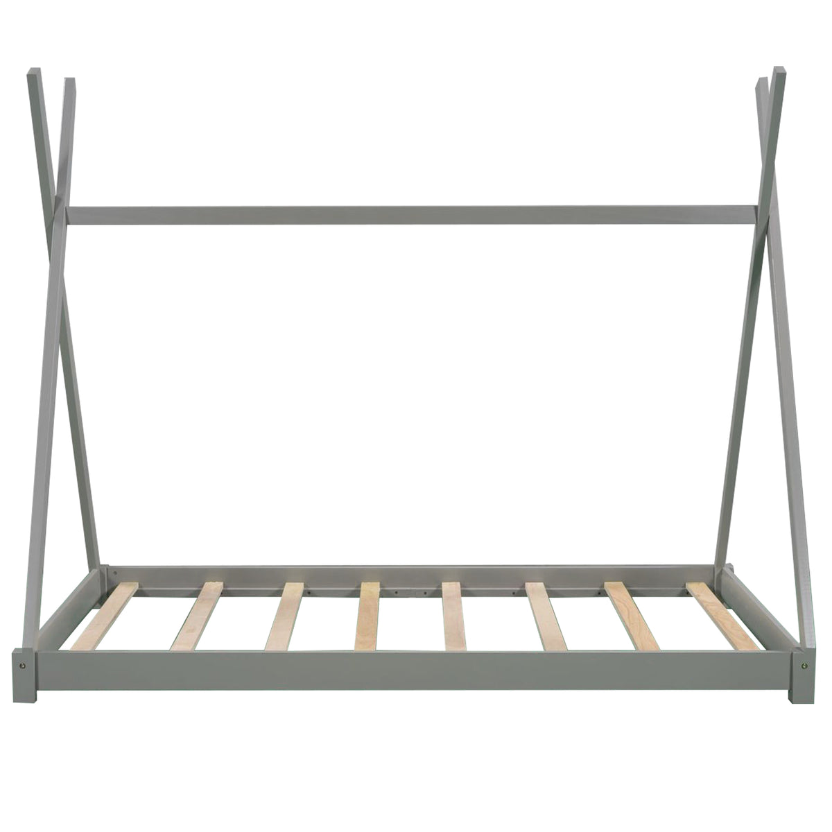Twin Size Gray House Platform Bed with Triangle Roof