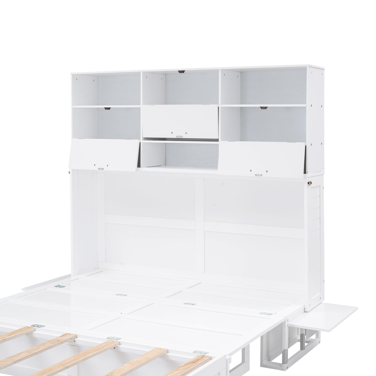 Queen Murphy Bed with Bookcase Storage – White