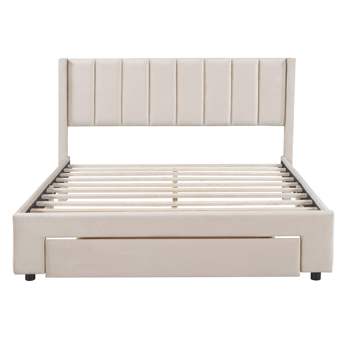 Queen Velvet Storage Bed Beige