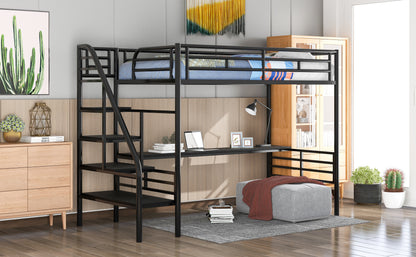 Metal Loft Bed with Desk Gray