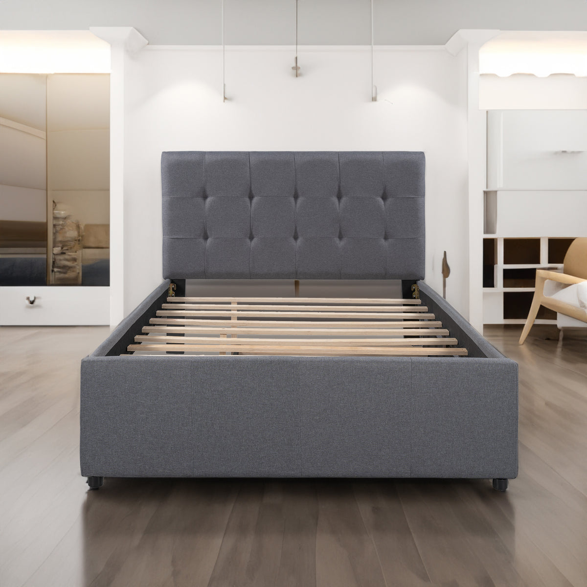 Linen Upholstered Bed with Trundle Full