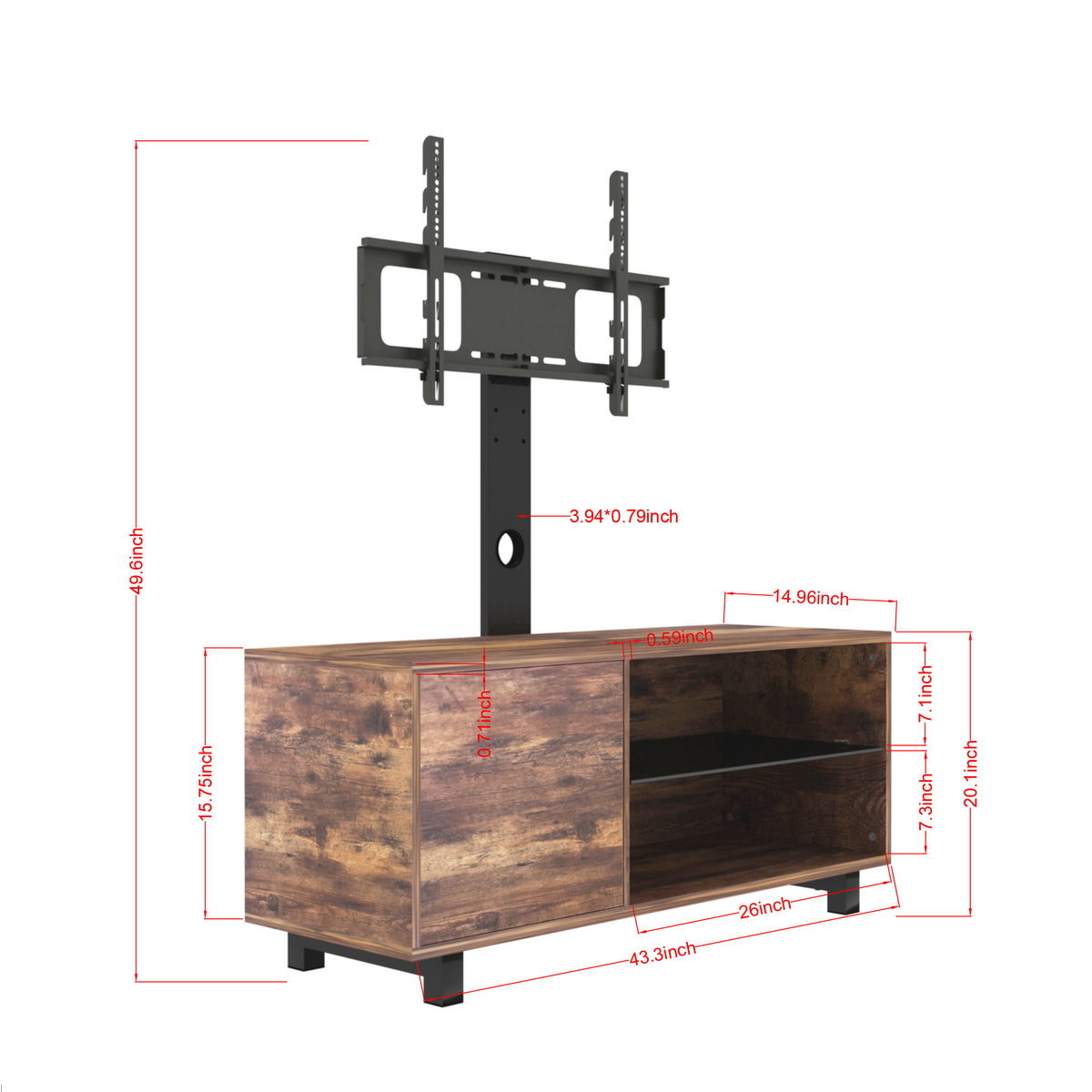 Rustic Brown TV Console – 65” Wood & Glass