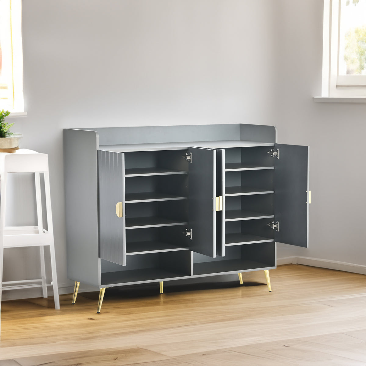 Multi-Layer Shoe Cabinet – Adjustable Matte Wood Edition