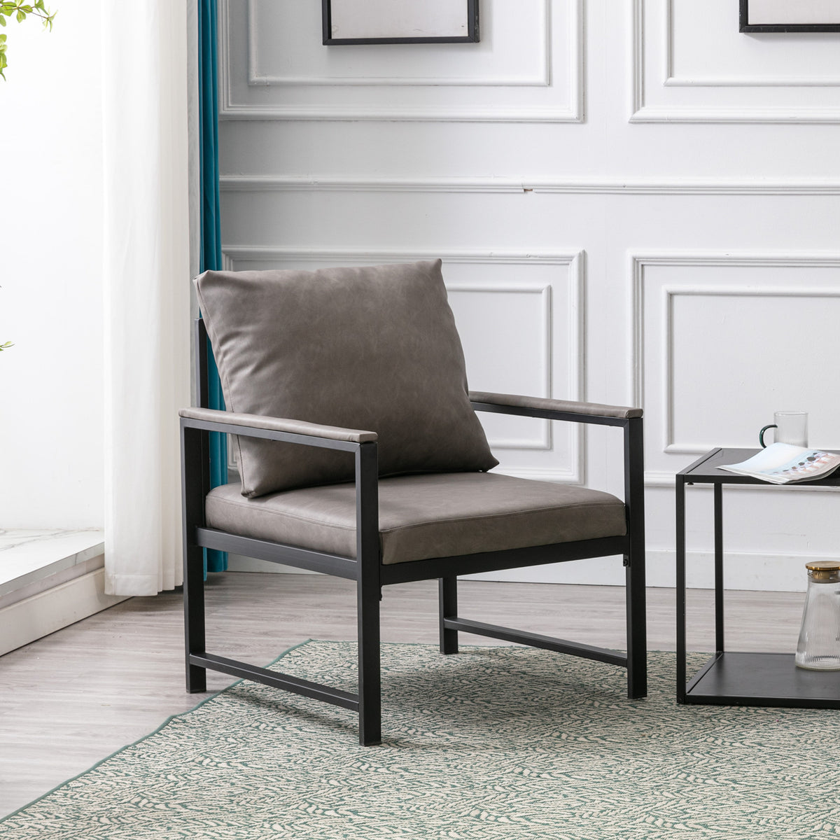 Faux Leather Accent Chair – Charcoal Gray