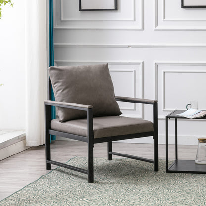 Faux Leather Accent Chair – Charcoal Gray