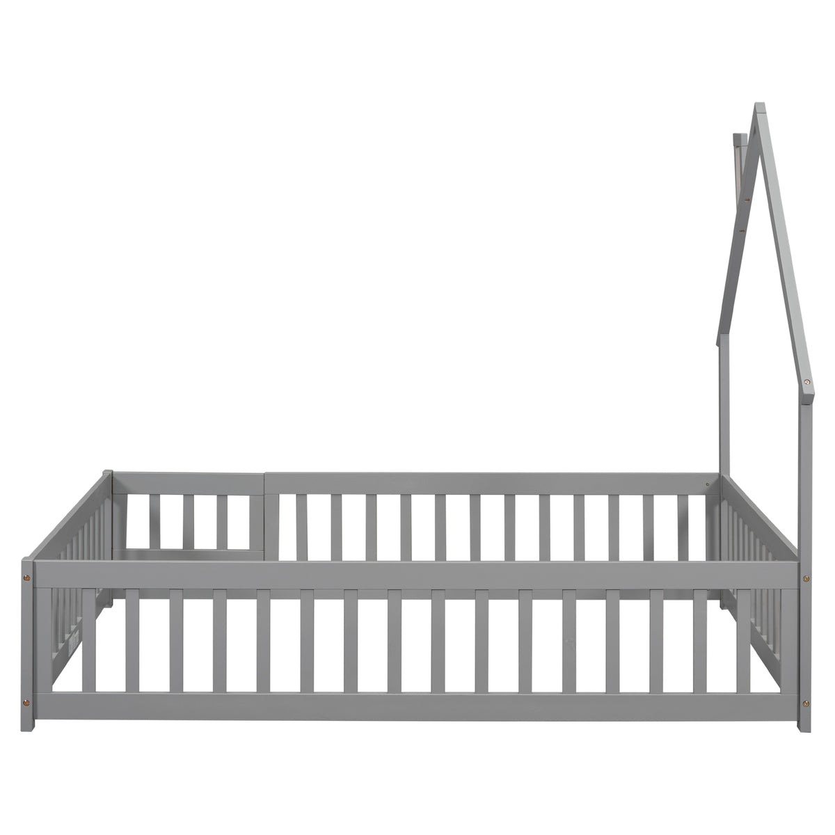 House Frame Bed with Fence Gray