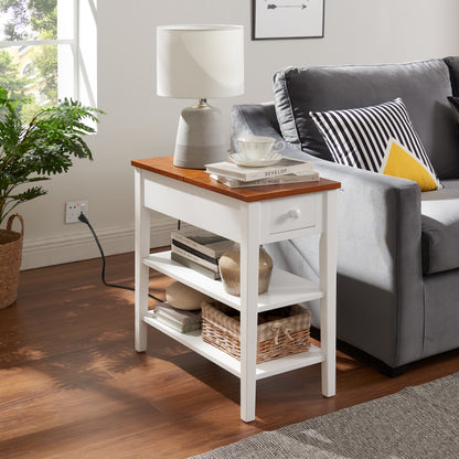 Wooden End Table with USB Ports Walnut