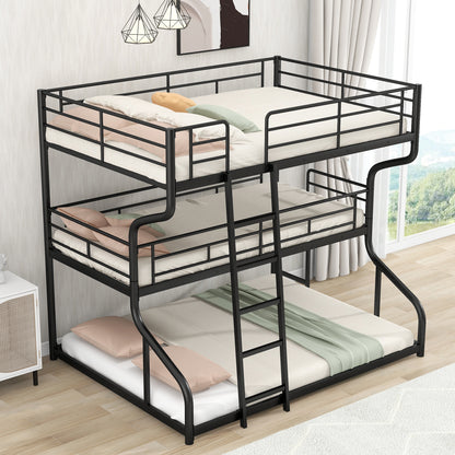 Black Triple Bunk Bed – 3-Tier Space-Saving Metal Frame for Kids & Teens