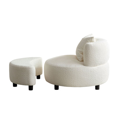 Beige Teddy Fabric Accent Chair with Ottoman – Ergonomic Lounge Set