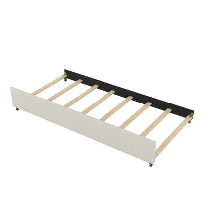 Queen Upholstered Bed with Twin Size Trundle Beige
