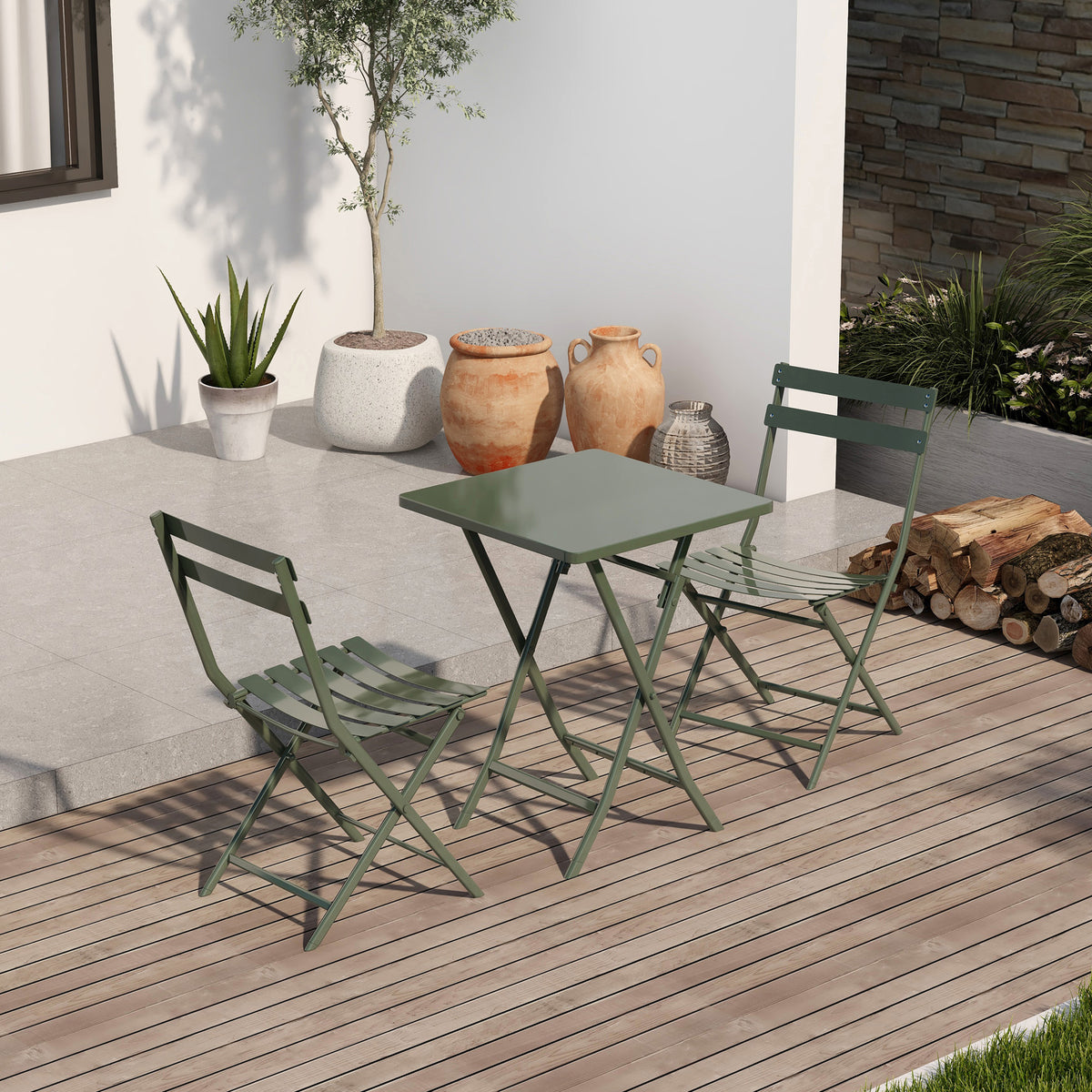 3-Piece Patio Bistro Set with Chairs Dark Green