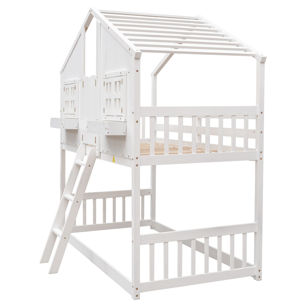 Twin House Bunk Bed with Ladder White