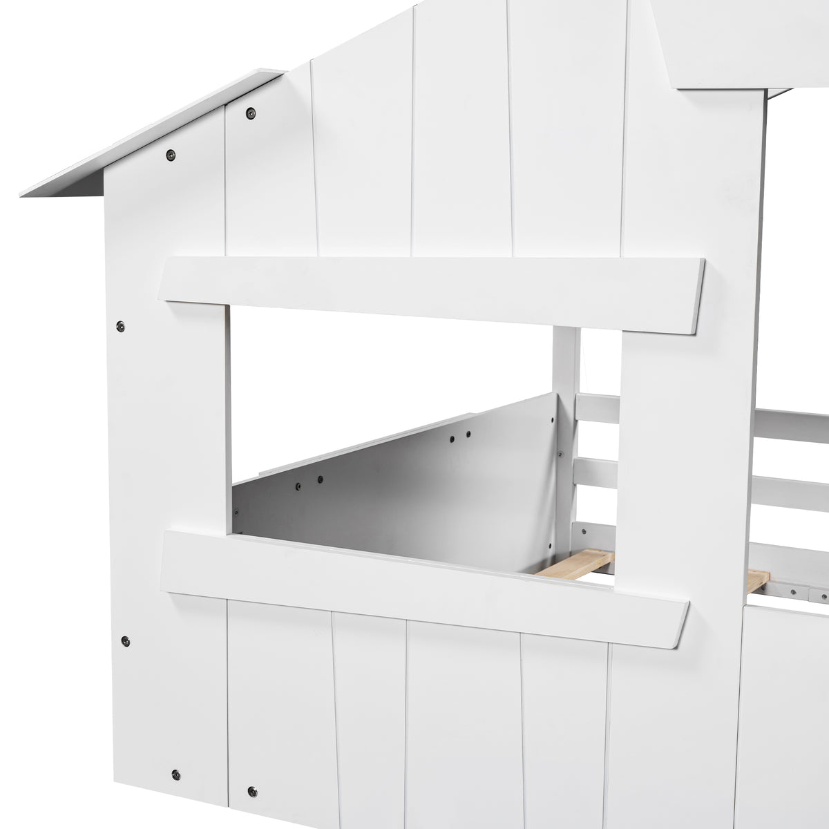Full Wood Bed with Roof Frame White