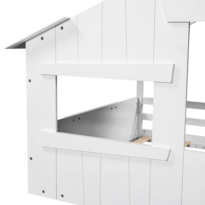 Full Wood Bed with Roof Frame White