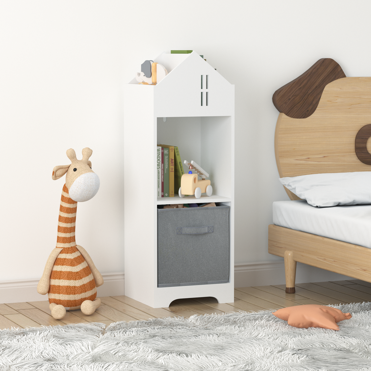 Two-Tier Storage Bookcase – White and Grey Playhouse Edition