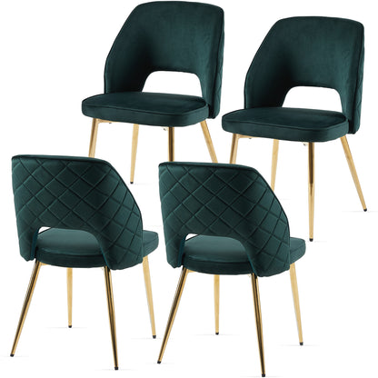 Emerald Velvet Dining Chair Set (4 pcs) – Gold Legs