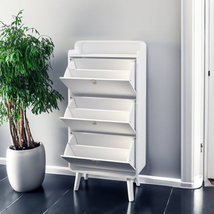 Modern Arc Design Shoe Cabinet White Finish