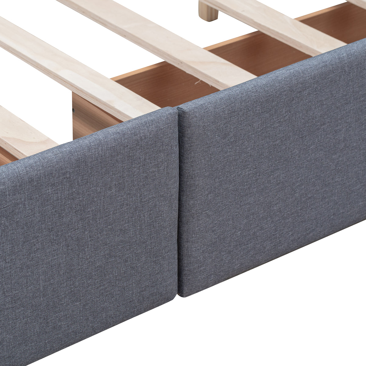 Linen Upholstered Platform Bed with Drawers Dark Gray