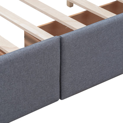 Linen Upholstered Platform Bed with Drawers Dark Gray