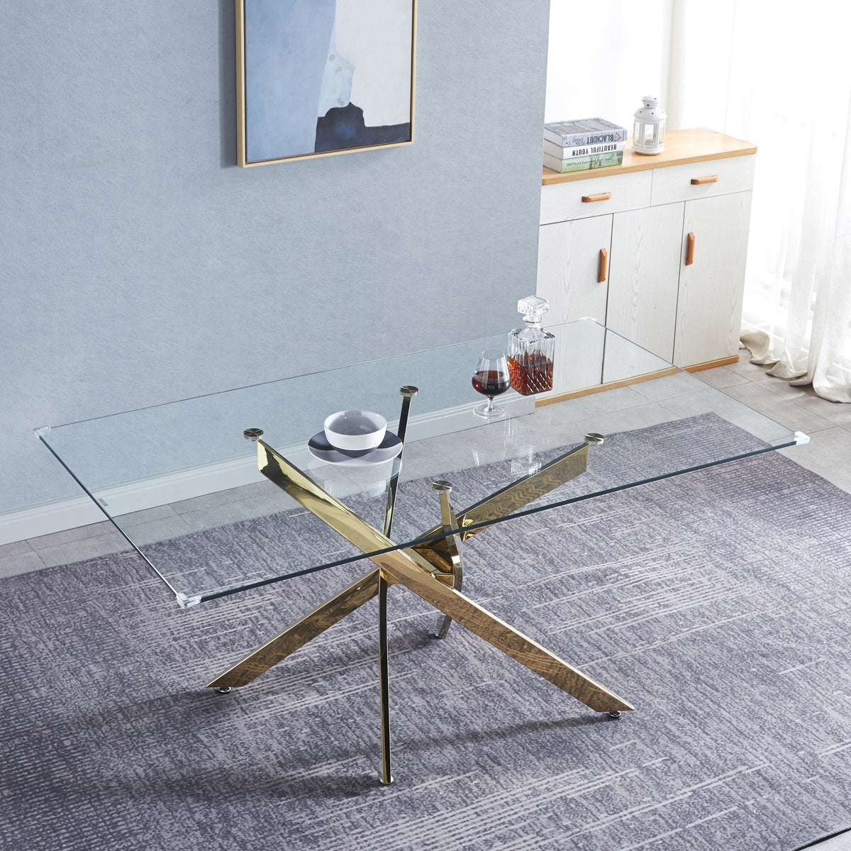 Modern Glass Dining Table – Gold Frame
