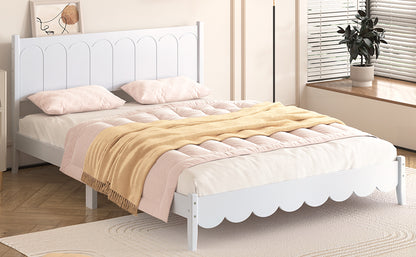 Queen Platform Bed with Rectangular Headboard White
