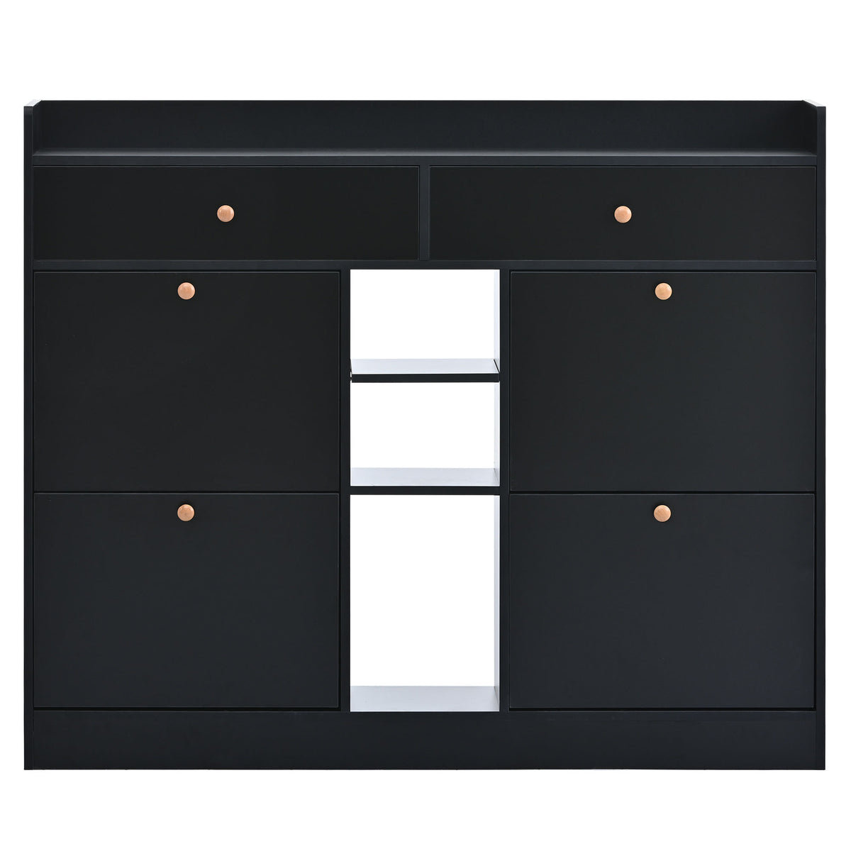 Modern Black Double-Layer Shoe Cabinet with Drawers