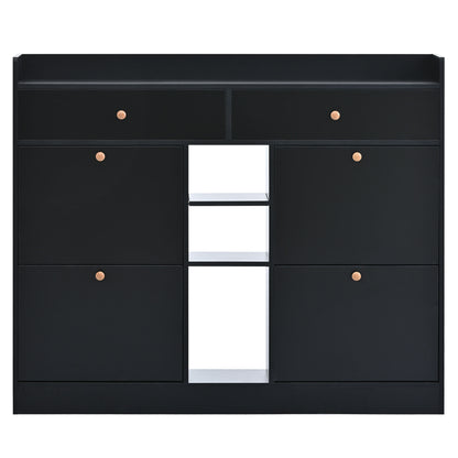 Modern Black Double-Layer Shoe Cabinet with Drawers