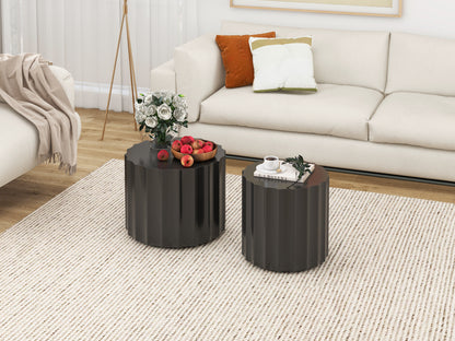 Black 2-Piece Round Nesting Coffee Table Set – Modern MDF with Lacquered Finish
