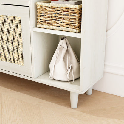 Bohemian Shoe Cabinet with Rattan Shelves White
