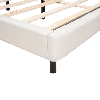 Queen Platform Bed with LED Headboard Beige