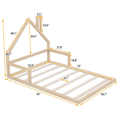 Full Wood Platform Bed with Fence Natural