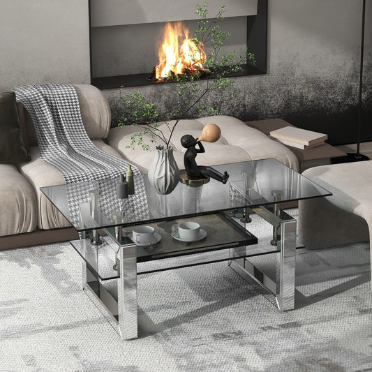 Transparent Glass Coffee Table Silver