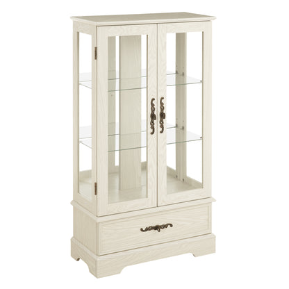 Light Oak Display Cabinet with Glass Doors and Drawer