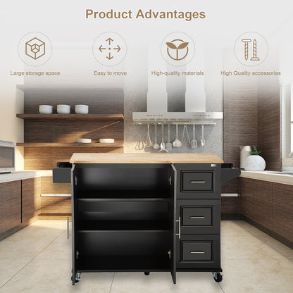 Extendable Kitchen Island with Rubber Wood Top