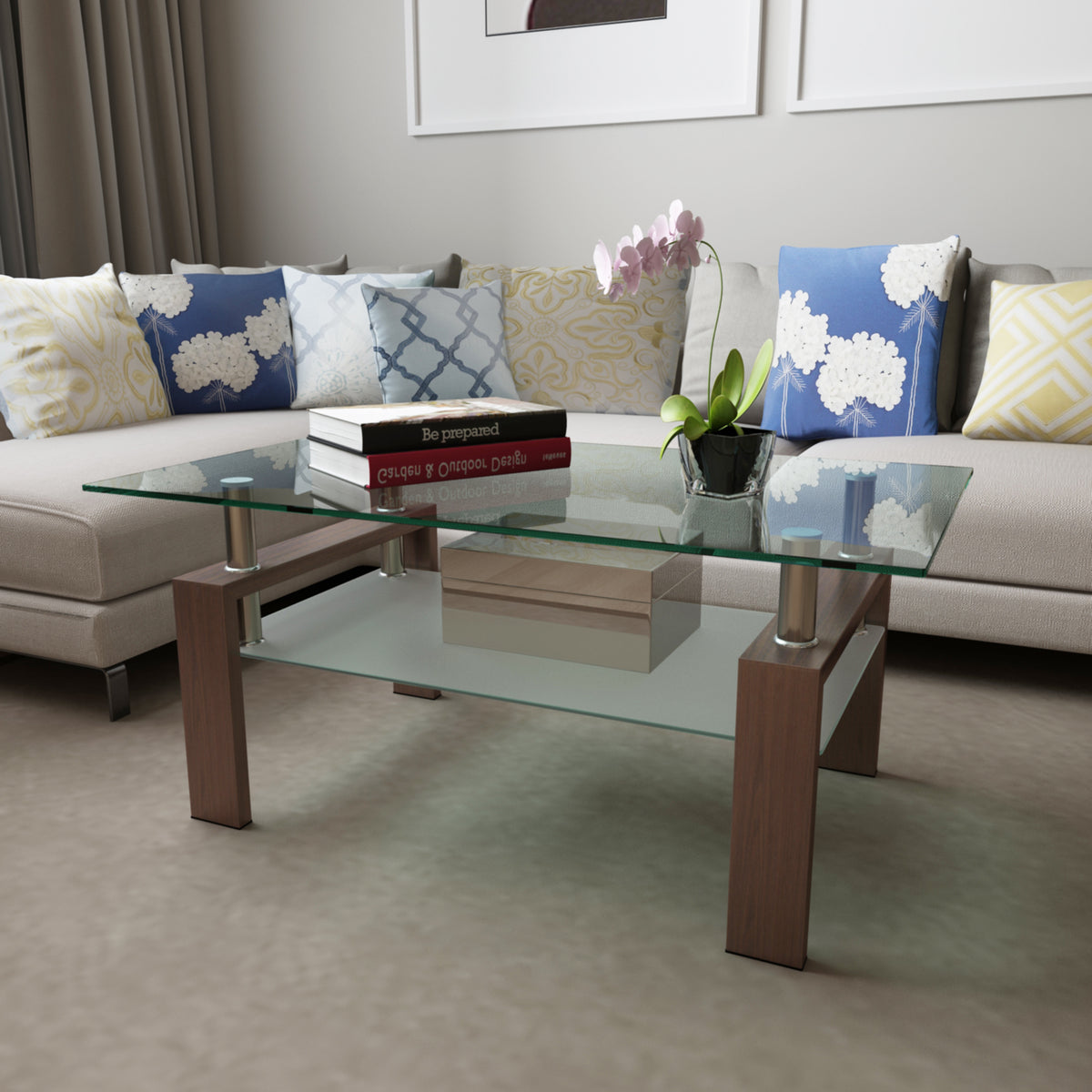 Walnut Glass Coffee Table