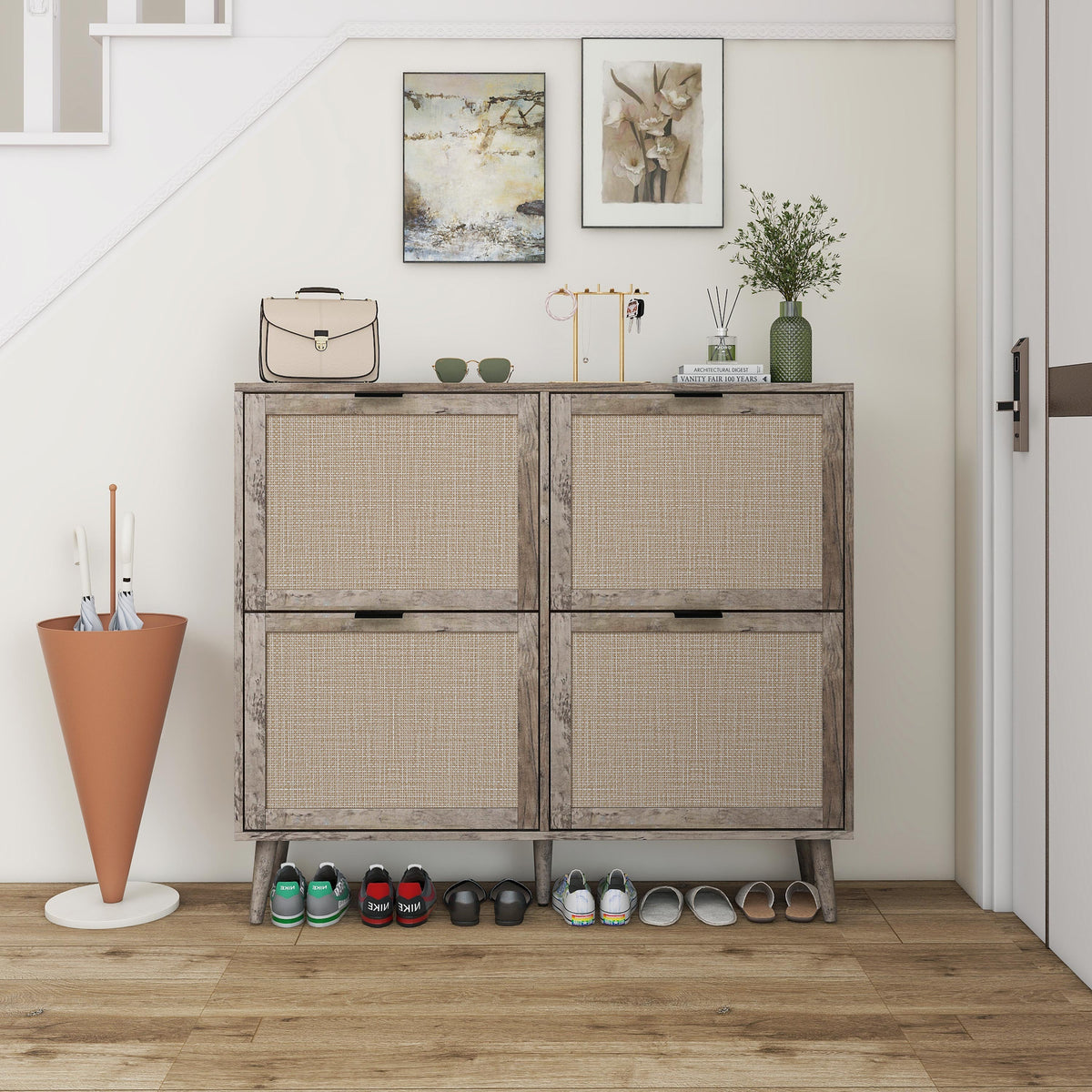 4-Door Entryway Shoe Storage Cabinet White