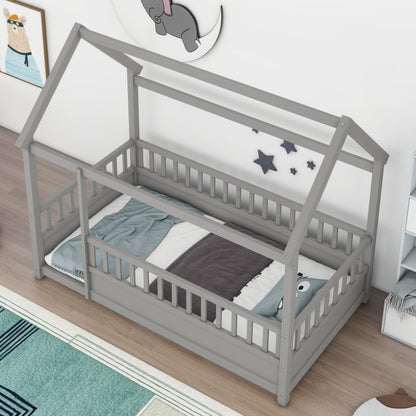Twin Floor Bed Grey
