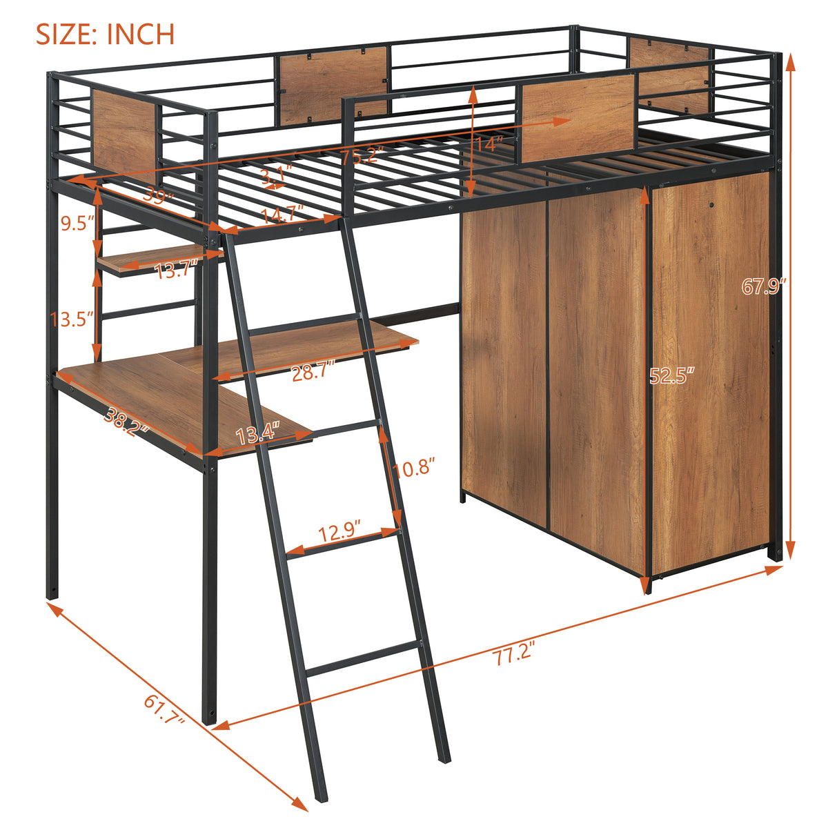 Twin Loft Bed with Desk Black