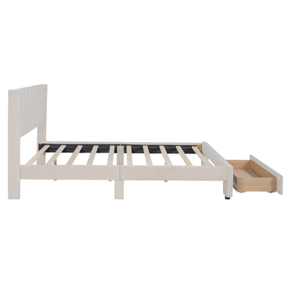 Queen Velvet Storage Bed Beige