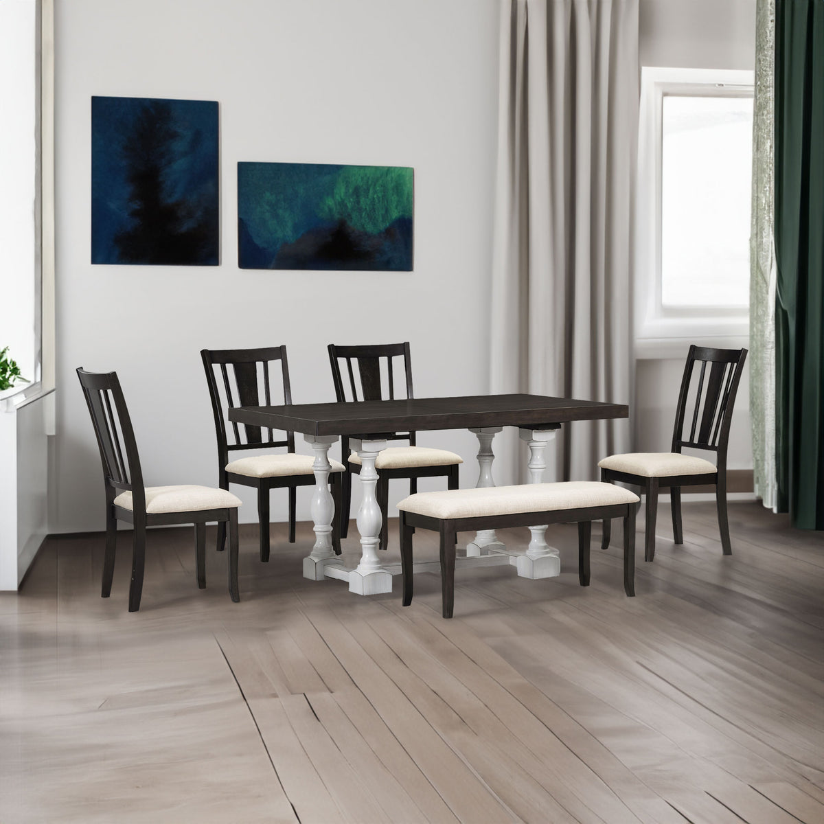 6-Piece Extendable Dining Set Distressed White