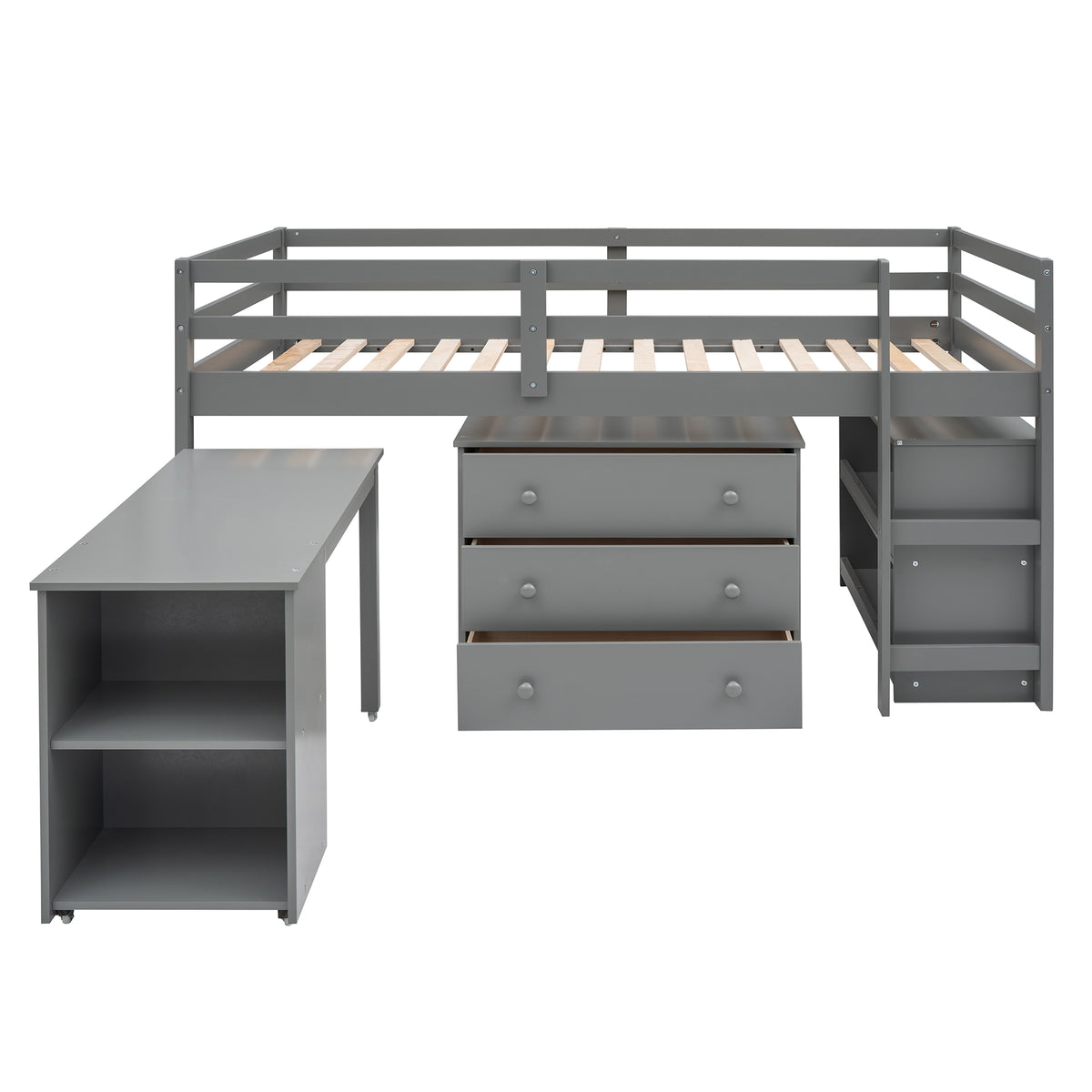 Twin Loft Bed with Desk Gray