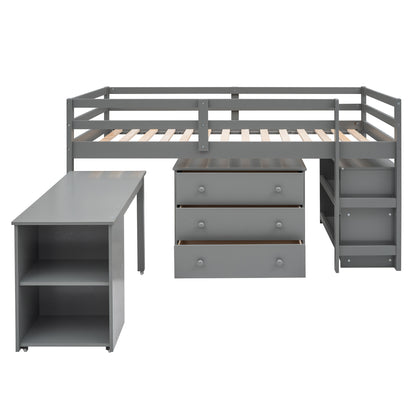 Twin Loft Bed with Desk Gray