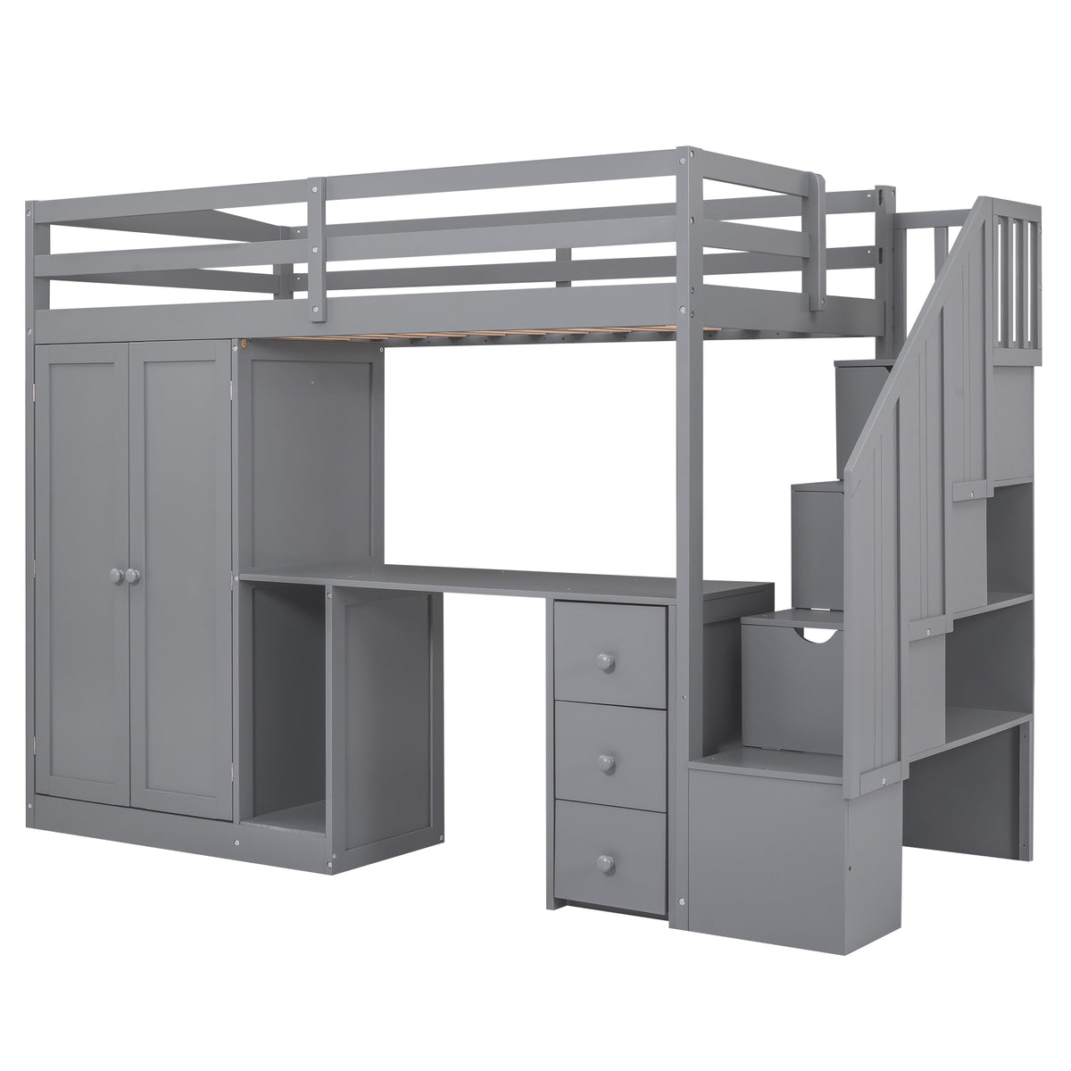 Twin Loft Bed with Wardrobe Gray
