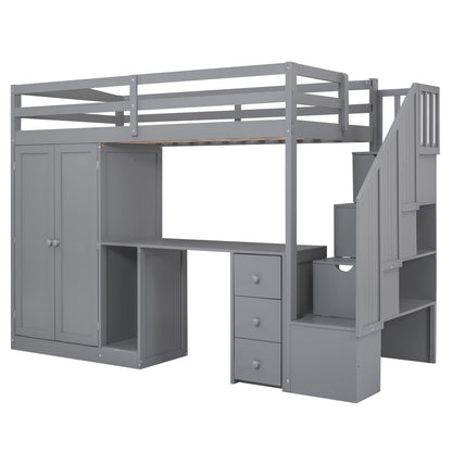 Twin Loft Bed with Wardrobe Gray