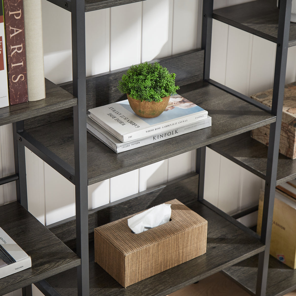 Industrial 5-Shelf Bookshelf Gray