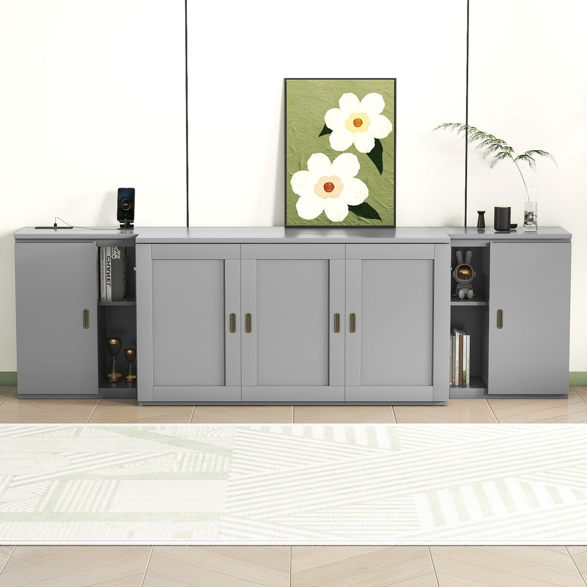 Queen Murphy Bed with Storage Gray