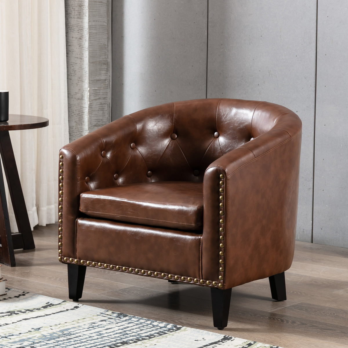 PU Leather Barrel Club Chair – Tufted Lounge Design