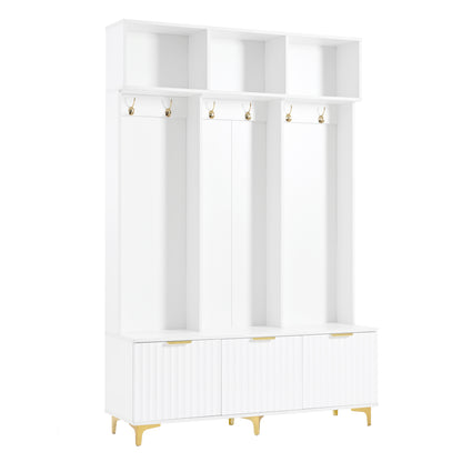 Luxury Storage Hall Bench with Gold Hooks Gray