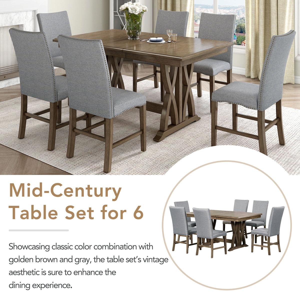 Dining Set with Cushioned Chairs Brown