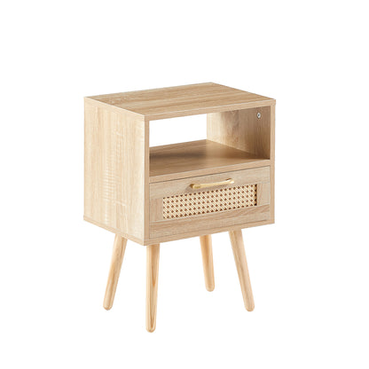 Rattan End Table with Drawer Natural Finish